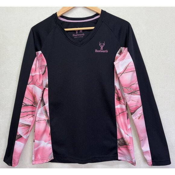 Huntworth Tops - Huntworth Oak Tree Pink Camo w/Black V-Neck Pullover Long Sleeve Sz M .q